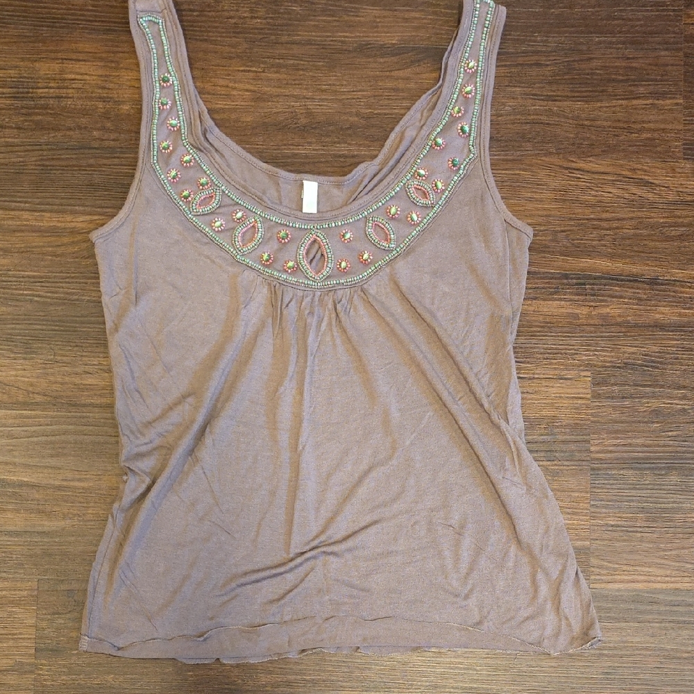 Mint Brown Embroidered Tank Top Size P Small